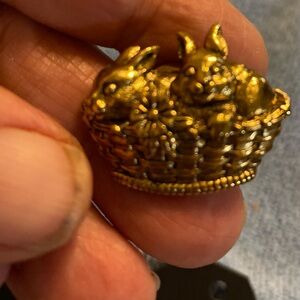 Gold Rabbit Basket brooch